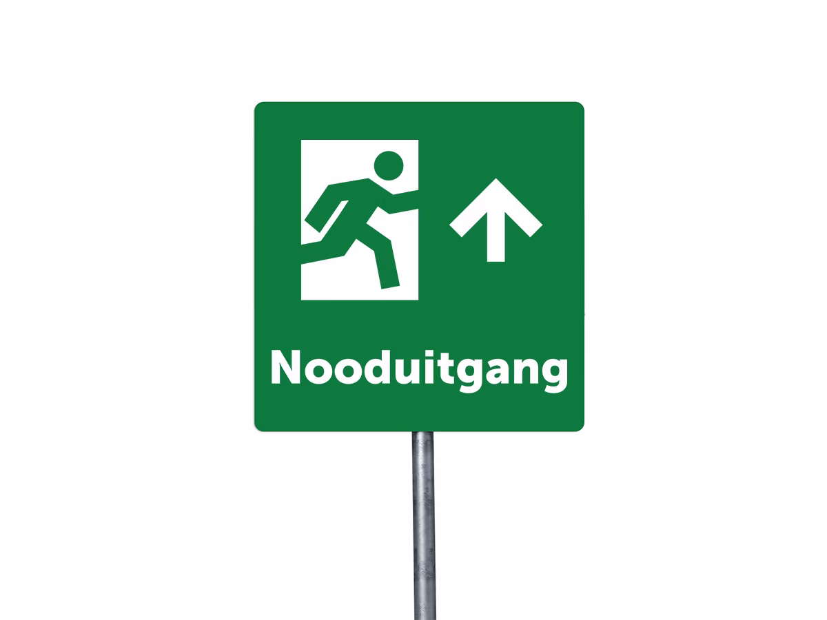 Nooduitgang omhoog bord in 2 kleuren