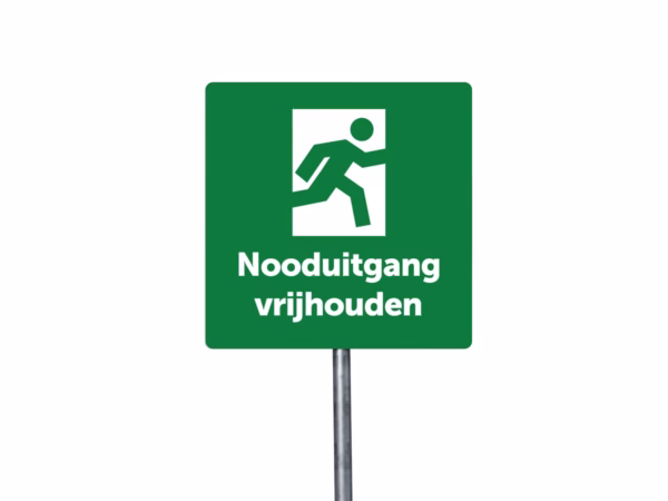 Nooduitgang vrijhouden bord in 2 kleuren