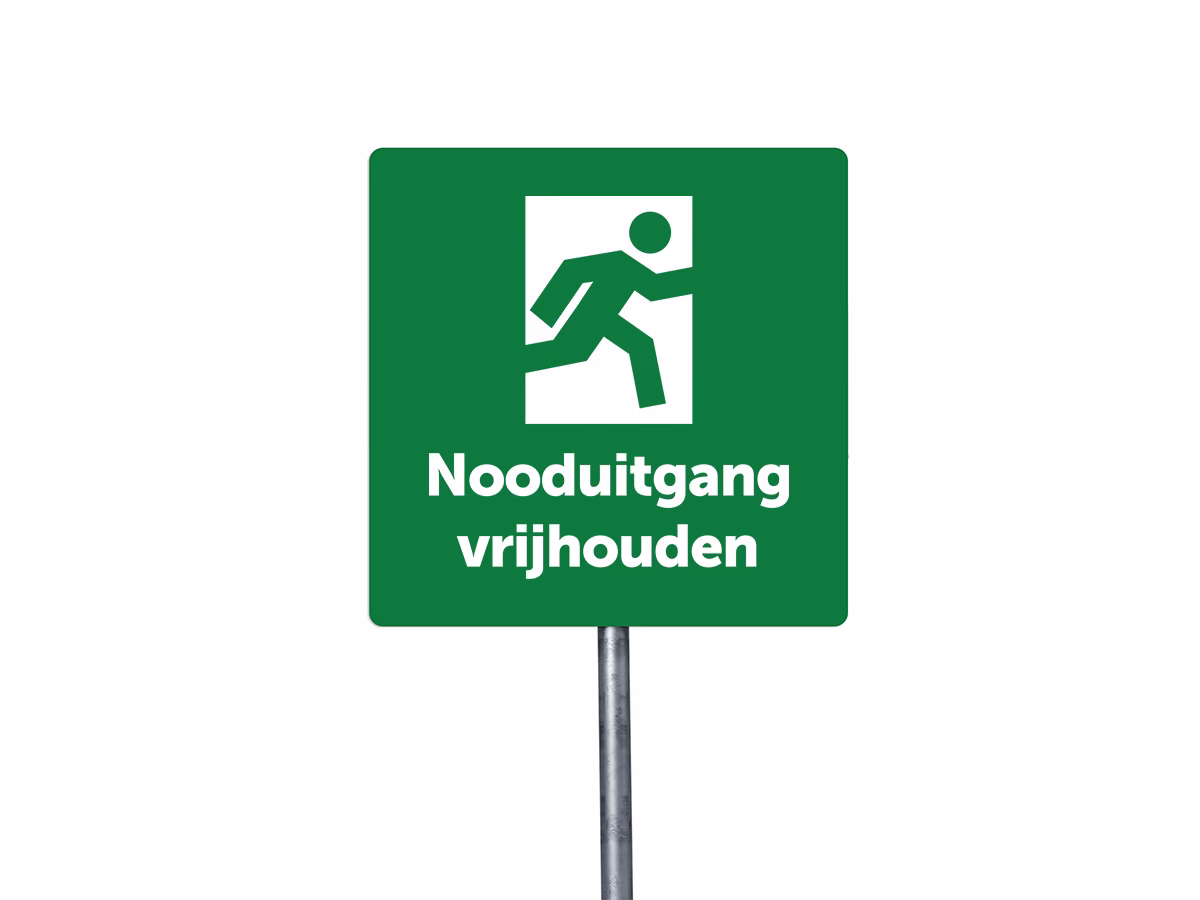 Nooduitgang vrijhouden bord in 2 kleuren