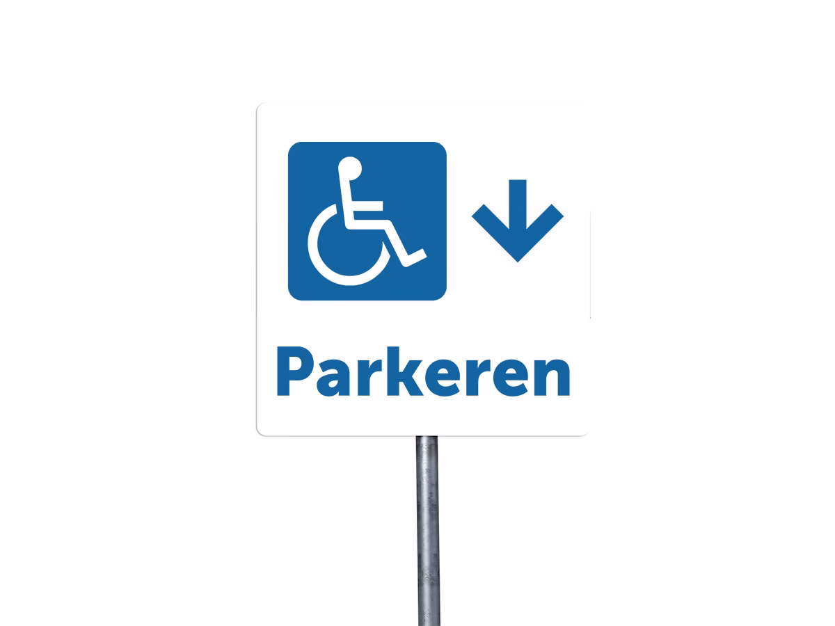 Parkeren mindervalide omlaag bord in 2 kleuren