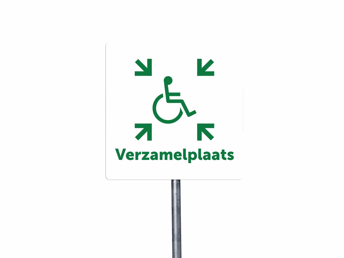 Verzamelplaats calamiteiten mindervalide bord in 2 kleuren
