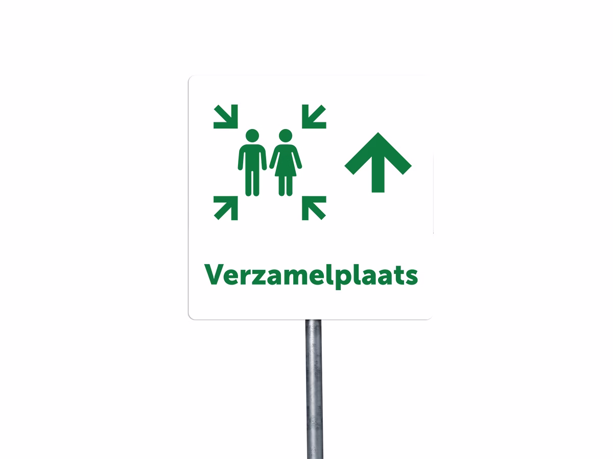 Verzamelplaats calamiteiten omhoog bord in 2 kleuren