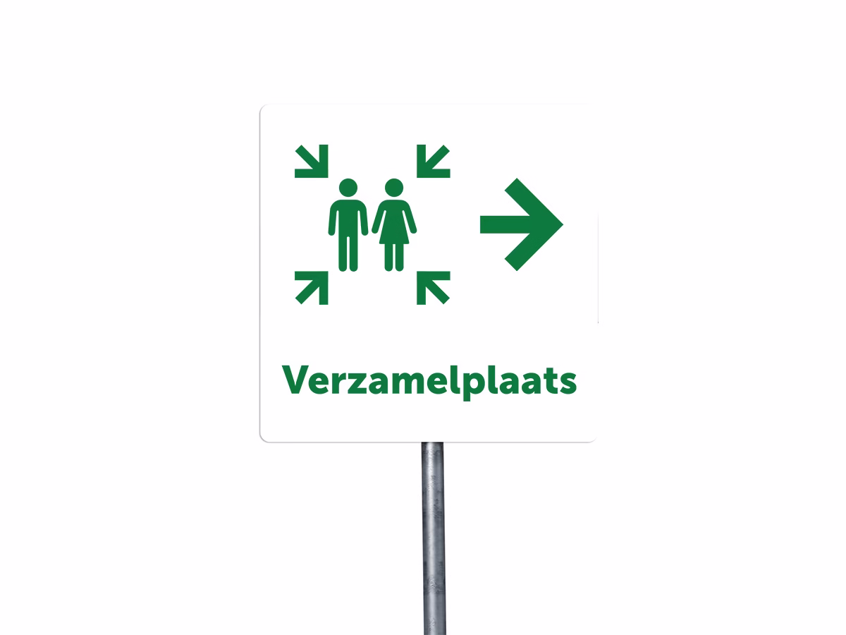 Verzamelplaats calamiteiten rechts bord in 2 kleuren