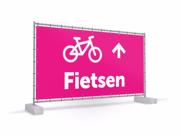 Fietsen omhoog bouwhekbanner in 9 kleuren