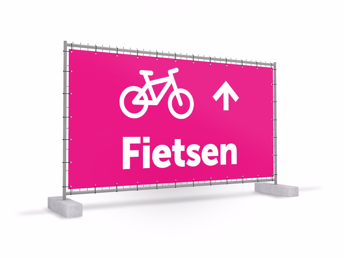 Fietsen omhoog bouwhekbanner in 9 kleuren