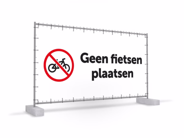Geen fietsen plaatsen bouwhekbanner in 2 kleuren
