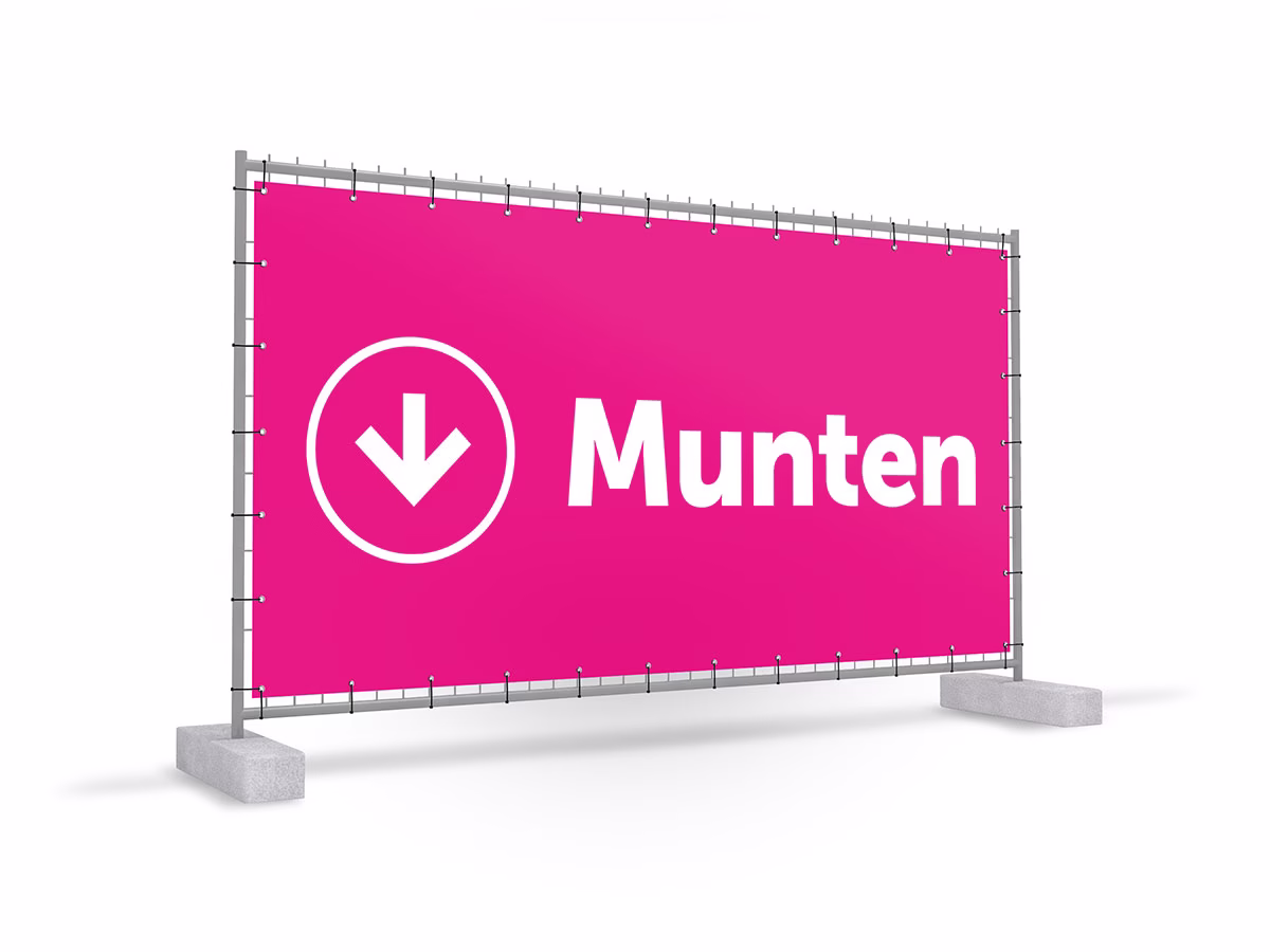 Munten omlaag bouwhekbanner in 9 kleuren