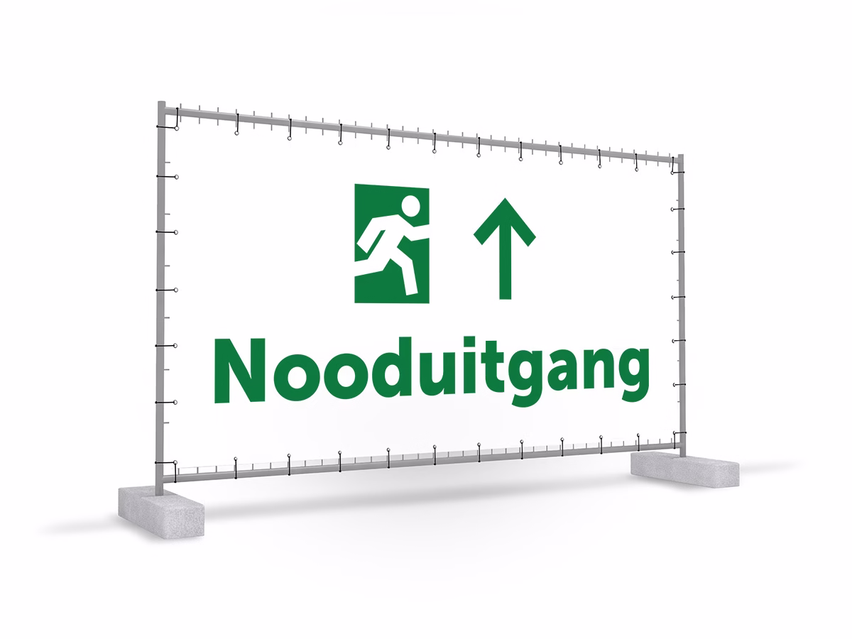 Nooduitgang omhoog bouwhekbanner in 2 kleuren