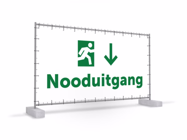 Nooduitgang omlaag bouwhekbanner in 2 kleuren