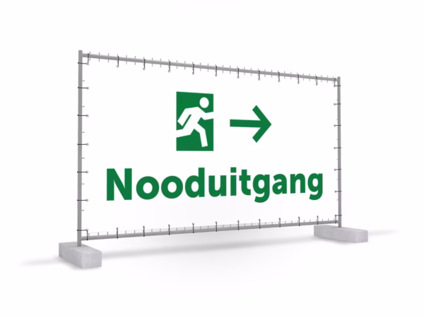Nooduitgang rechts bouwhekbanner in 2 kleuren
