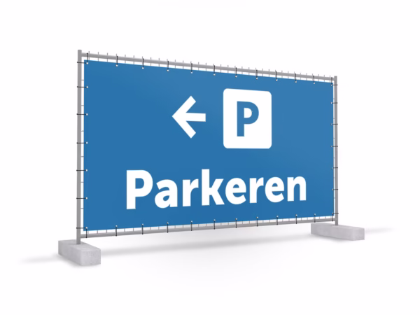 Parkeren links bouwhekbanner in 2 kleuren