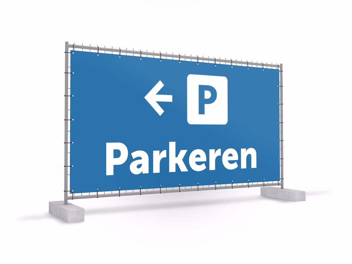 Parkeren links bouwhekbanner in 2 kleuren