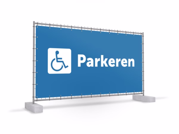 Parkeren mindervalide bouwhekbanner in 2 kleuren