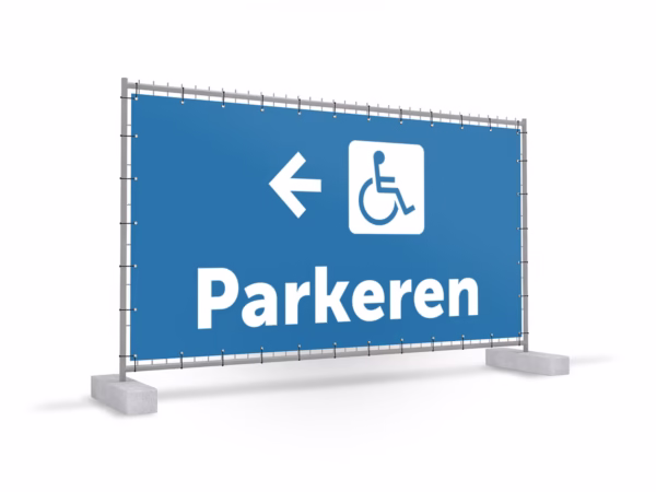 Parkeren mindervalide links bouwhekbanner in 2 kleuren