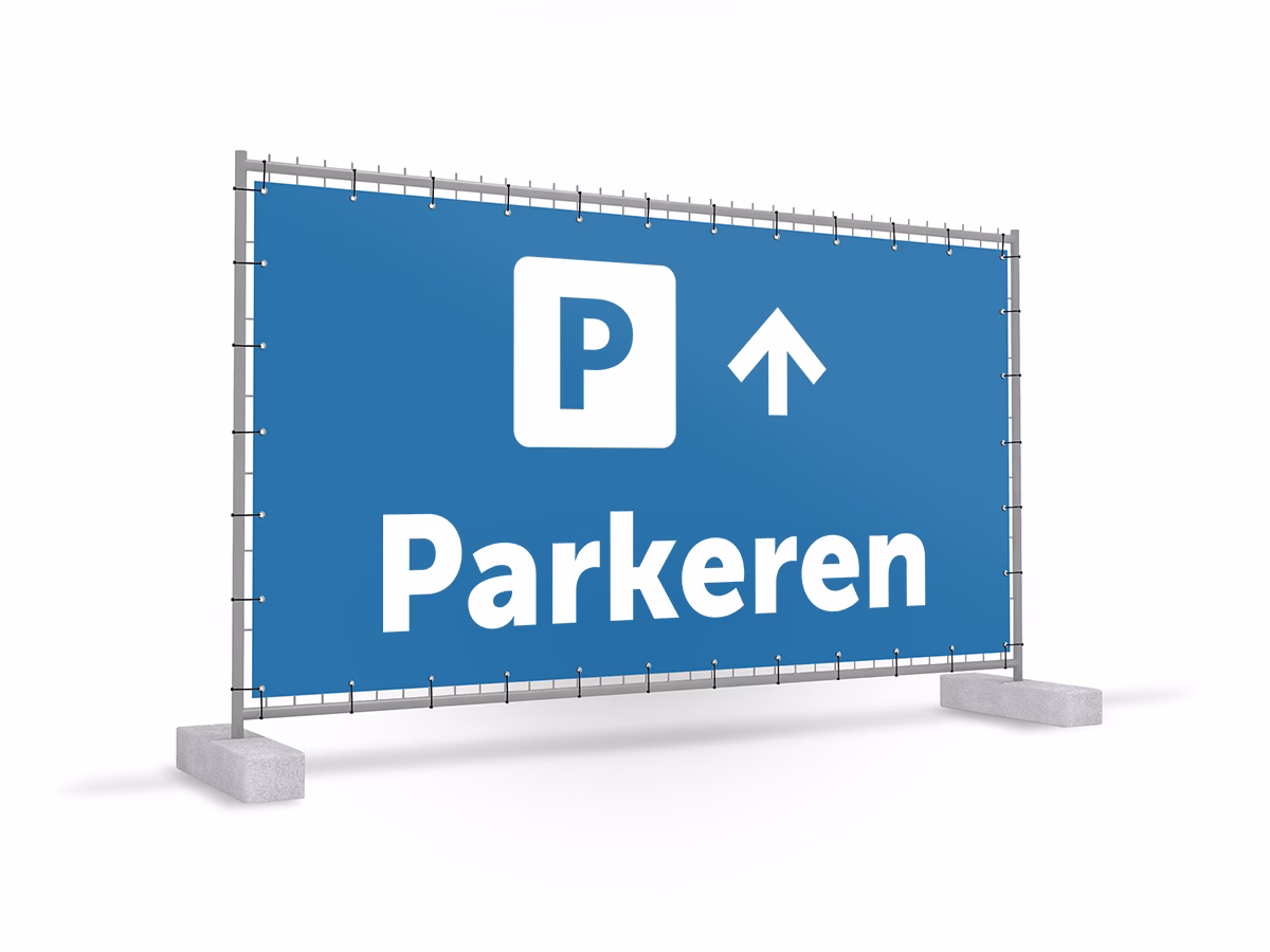 Parkeren omhoog bouwhekbanner in 2 kleuren