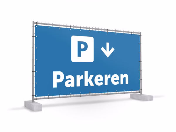 Parkeren omlaag bouwhekbanner in 2 kleuren