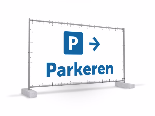 Parkeren rechts bouwhekbanner in 2 kleuren