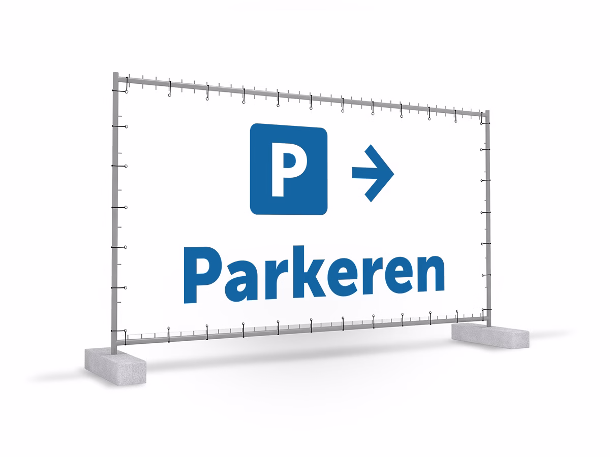 Parkeren rechts bouwhekbanner in 2 kleuren