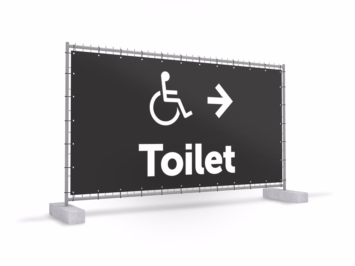 Toiletten mindervalide rechts bouwhekbanner in 9 kleuren
