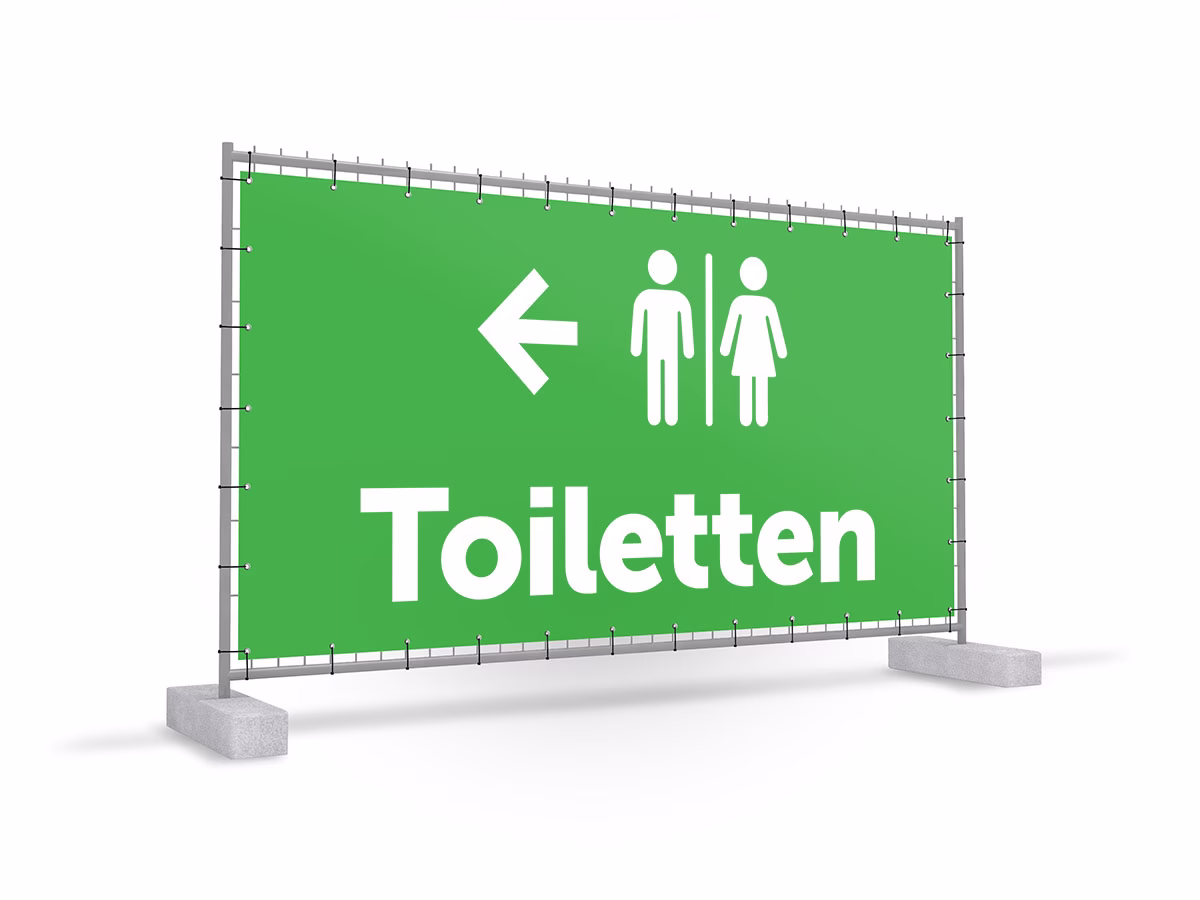 Toiletten links bouwhekbanner in 9 kleuren