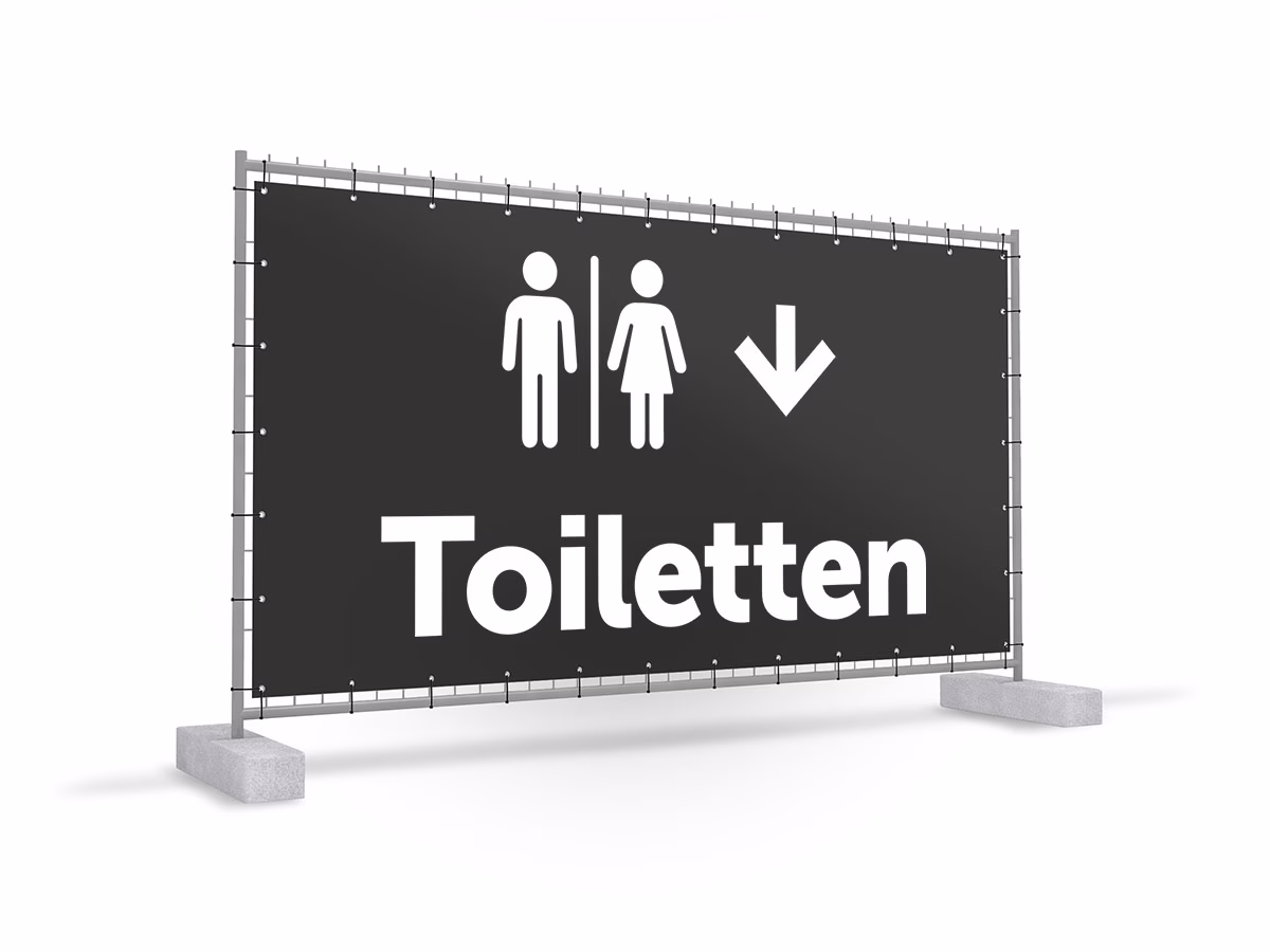 Toiletten omlaag bouwhekbanner in 9 kleuren