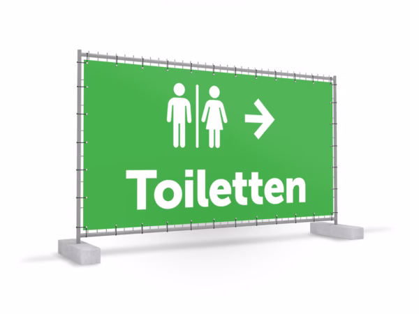 Toiletten rechts bouwhekbanner in 9 kleuren