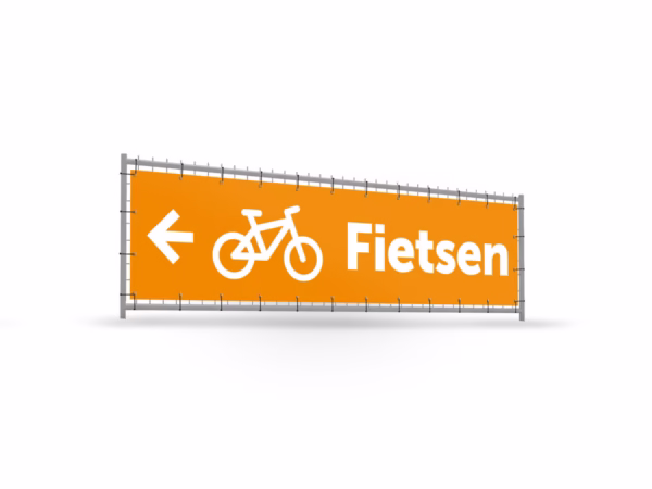 Fietsen links bouwhekbanner verhoging in 9 kleuren