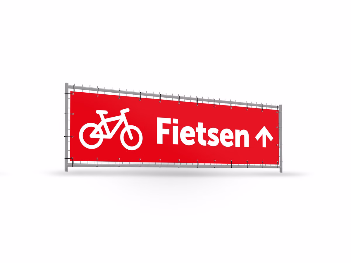 Fietsen omhoog bouwhekbanner verhoging in 9 kleuren