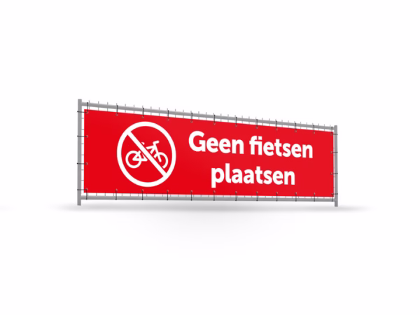Geen fietsen plaatsen bouwhekbanner verhoging in 2 kleuren