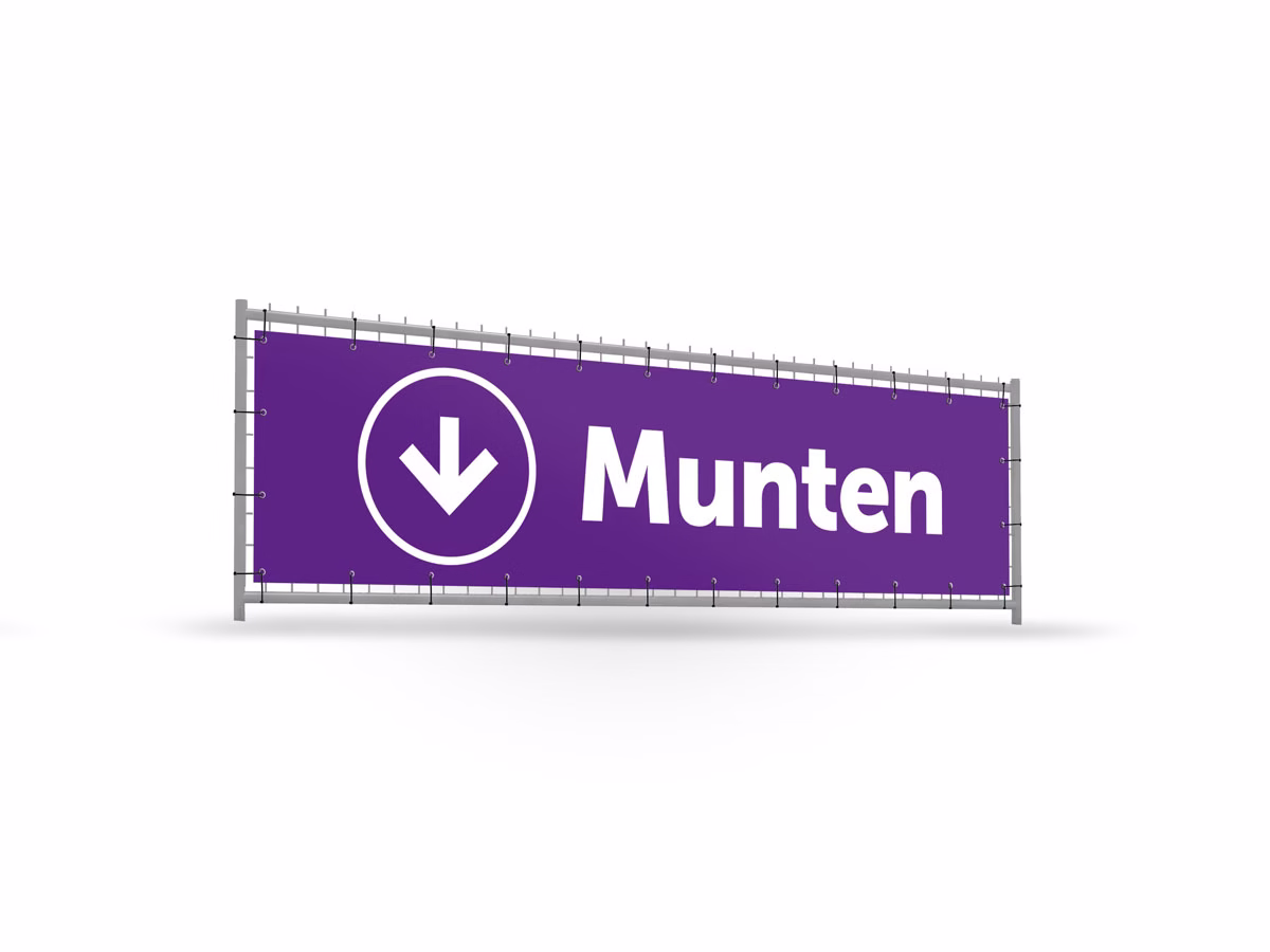 Munten omlaag bouwhekbanner verhoging in 9 kleuren
