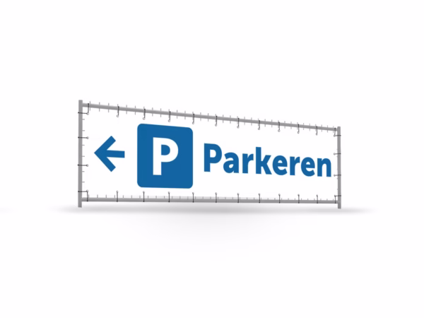 Parkeren links bouwhekbanner verhoging in 2 kleuren