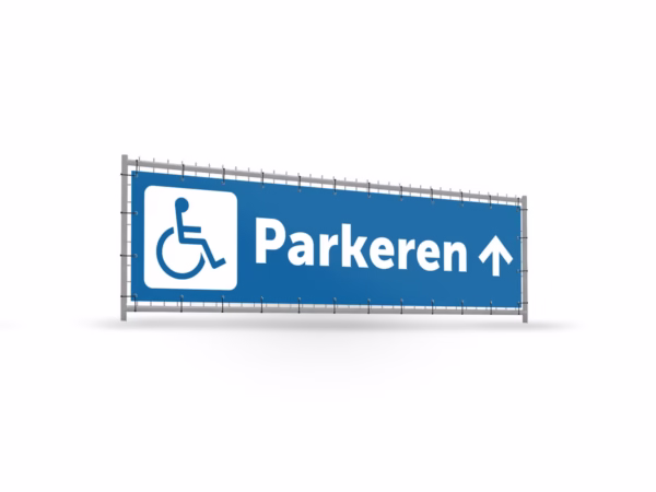 Parkeren mindervalide omhoog bouwhekbanner verhoging in 2 kleuren