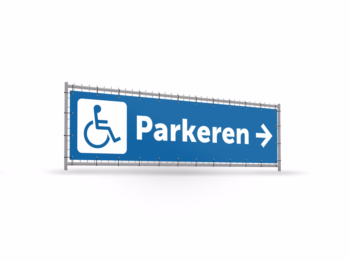 Parkeren mindervalide rechts bouwhekbanner verhoging in 2 kleuren