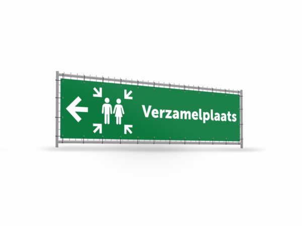 Verzamelplaats calamiteiten links bouwhekbanner verhoging in 2 kleuren