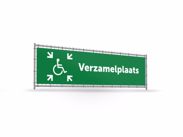 Verzamelplaats calamiteiten mindervalide bouwhekbanner verhoging in 2 kleuren