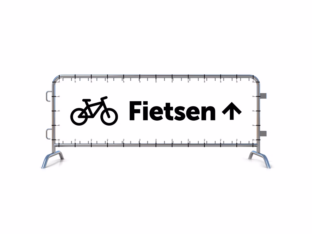 Fietsen omhoog dranghekbanner in 9 kleuren