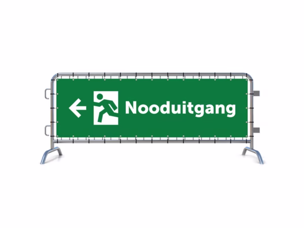 Nooduitgang links dranghekbanner in 2 kleuren
