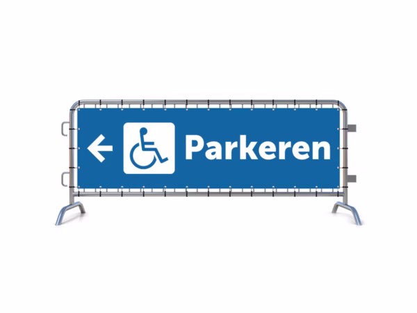 Parkeren mindervalide links dranghekbanner in 2 kleuren