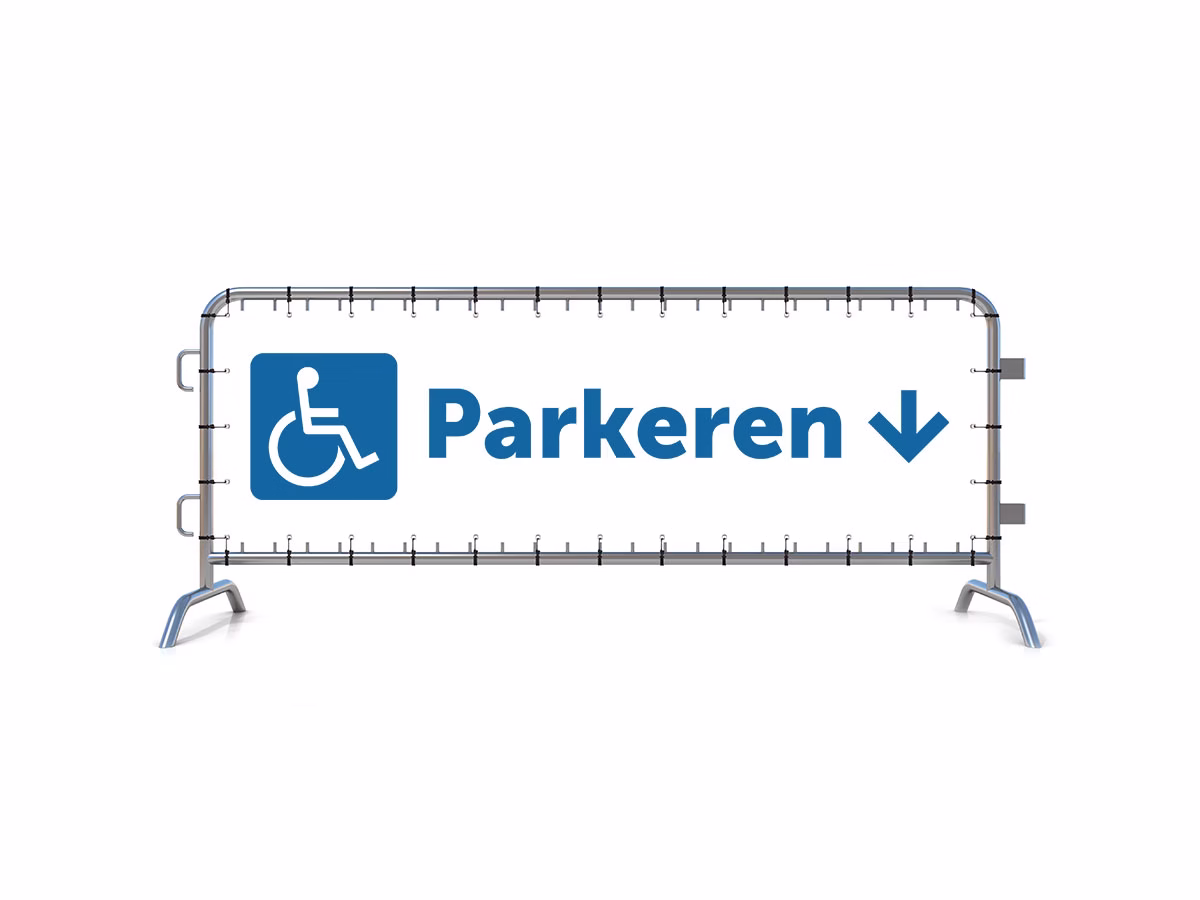 Parkeren mindervalide omlaag dranghekbanner in 2 kleuren