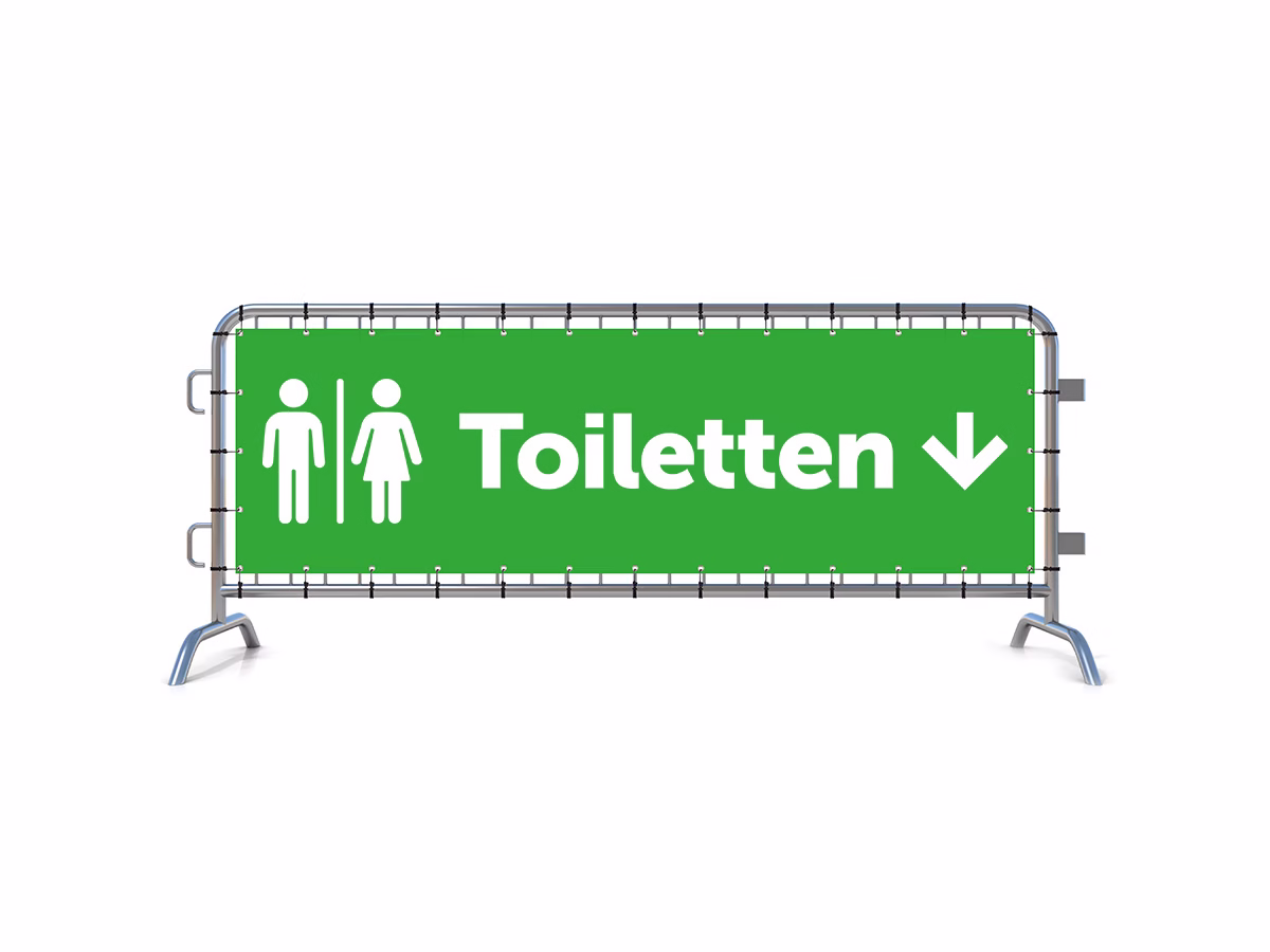 Toiletten omlaag dranghekbanner in 9 kleuren
