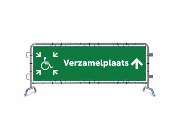 Verzamelplaats calamiteiten mindervalide omhoog dranghekbanner in 2 kleuren