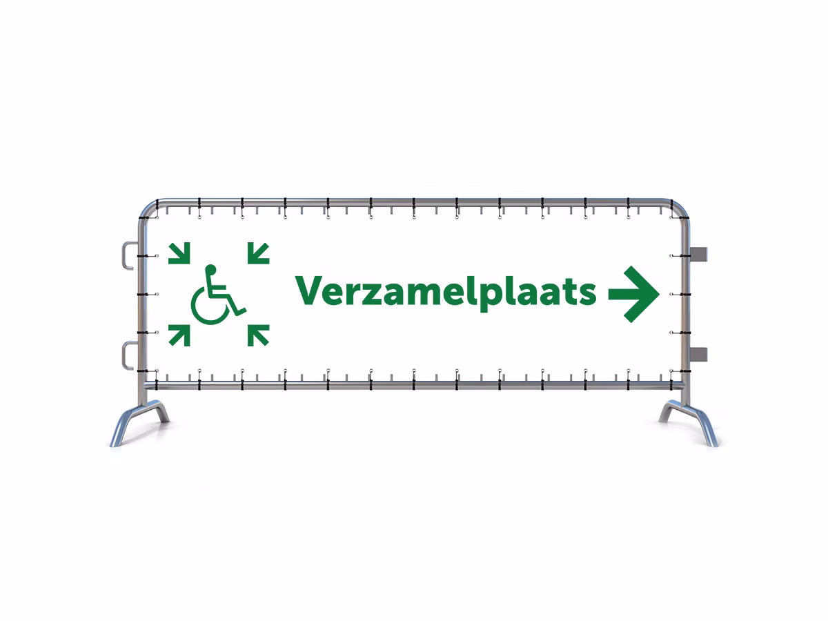 Verzamelplaats calamiteiten mindervalide rechts dranghekbanner in 2 kleuren