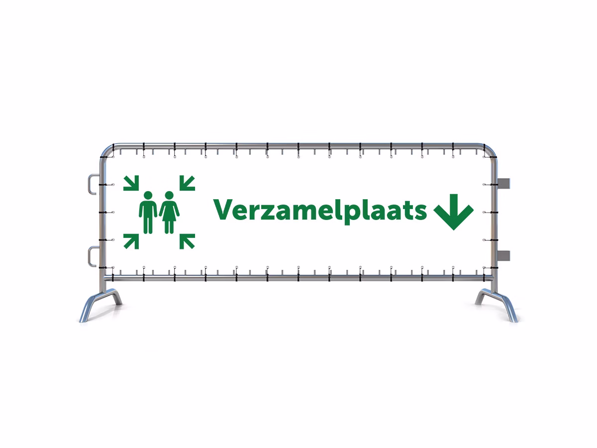 Verzamelplaats calamiteiten omlaag dranghekbanner in 2 kleuren