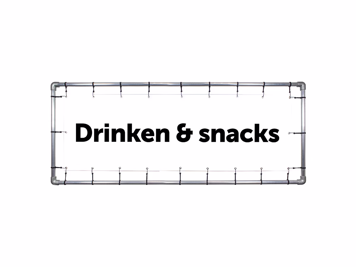 Drinken & Snacks spandoek in 9 kleuren