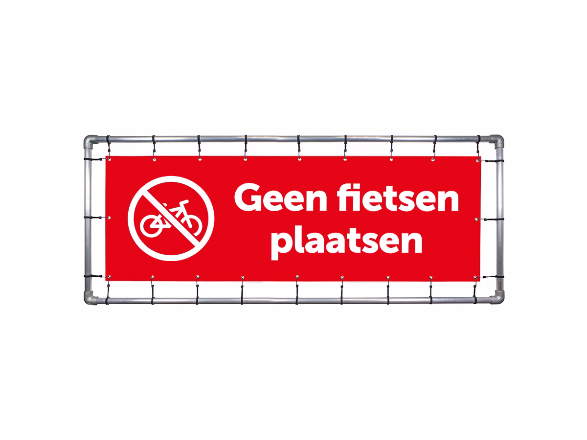 Geen fietsen plaatsen spandoek in 2 kleuren