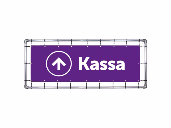 Kassa omhoog spandoek in 9 kleuren