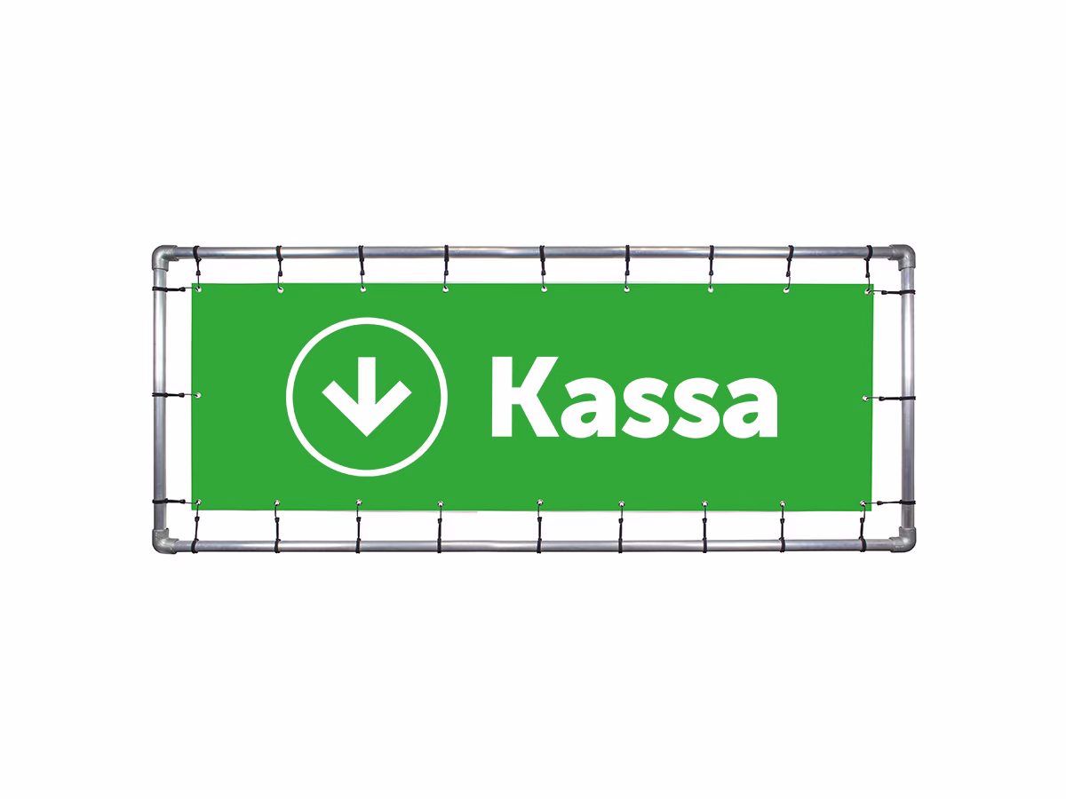 Kassa omlaag spandoek in 9 kleuren