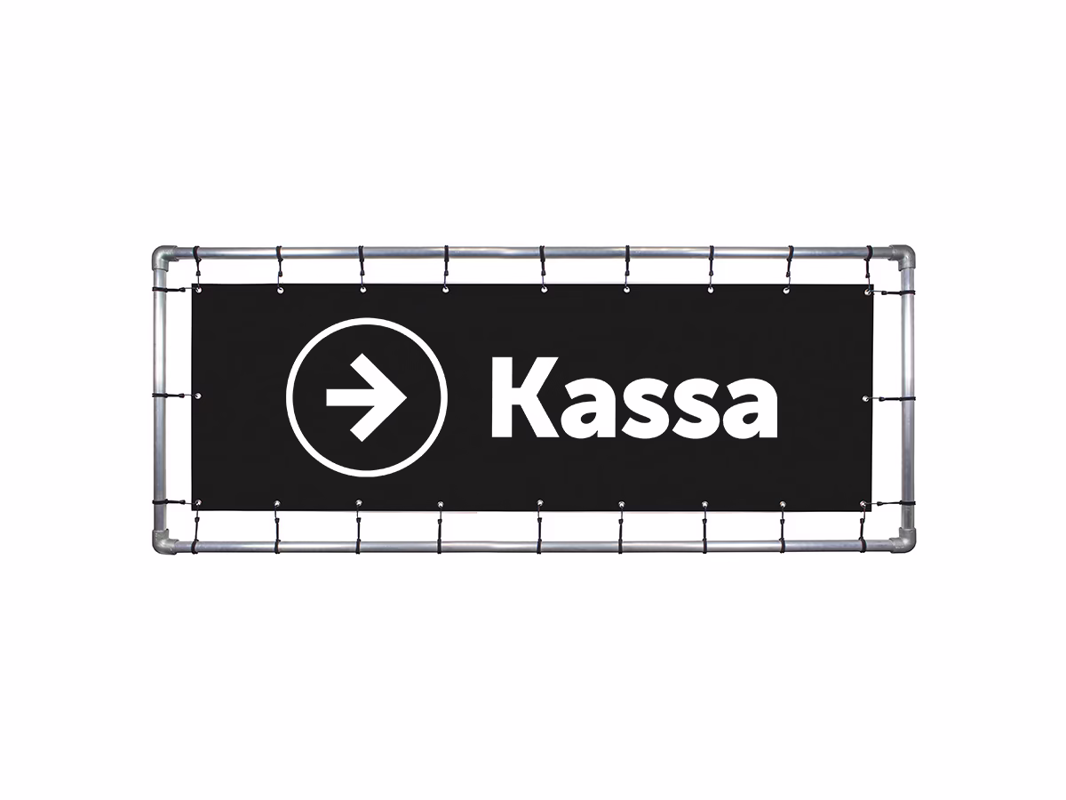 Kassa rechts spandoek in 9 kleuren