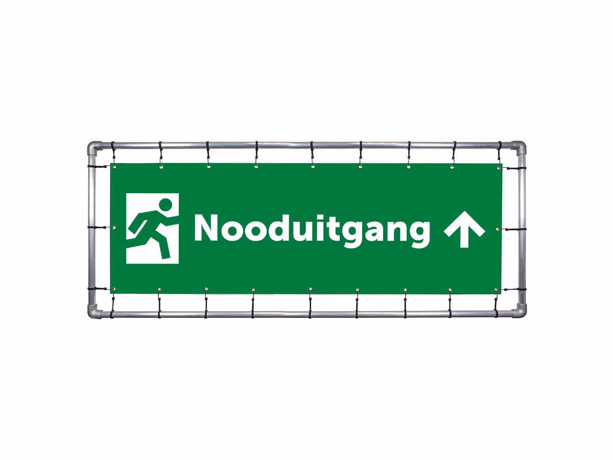 Nooduitgang omhoog spandoek in 2 kleuren