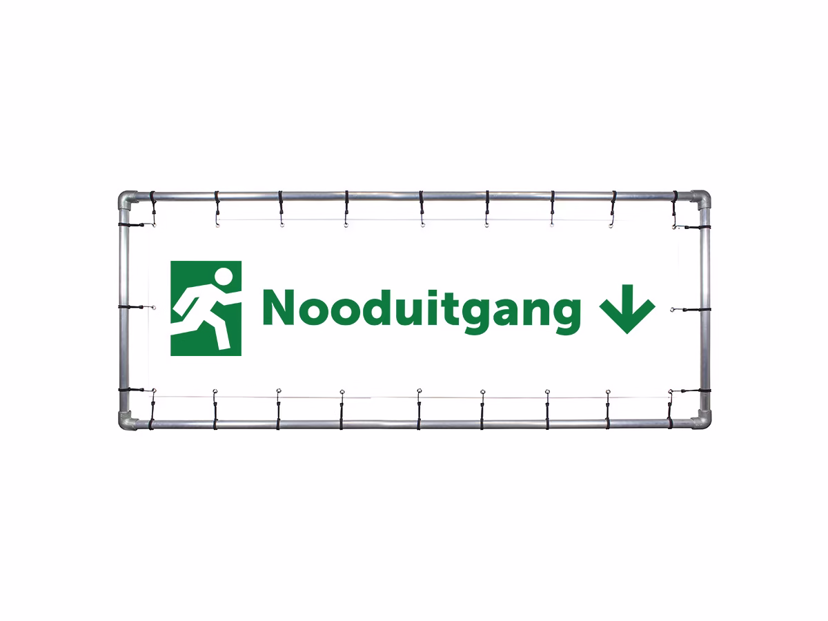 Nooduitgang omlaag spandoek in 2 kleuren